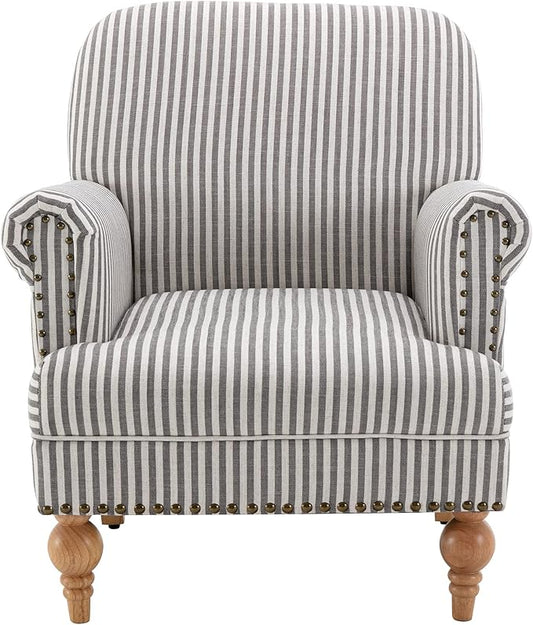 Midcentury Modern Accent Chair Comfy Linen Fabric Armchair Wide Reading Chairs Upholstered Lounge Couch Chair for Bedroom/Living Room, Black Stripe