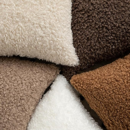 Pack of 2 Curly Teddy Wool Faux Fur Throw Pillow Covers Fuzzy Accent Soft Sherpa Pillowcases Sheepskin Fleece Decorative Cushion Case for Sofa Couch Living Room 16x16 Inch Neutral White