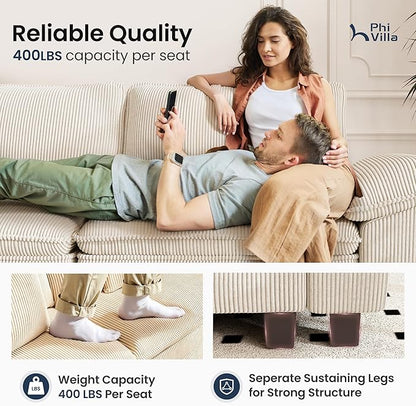 PHI VILLA Cloud Modular Couches Sets, 3 Pieces Large Sectional Sofa Set with Loveseats, 7-Seater Upholstered Couch for Living Room, Corduroy, Beige