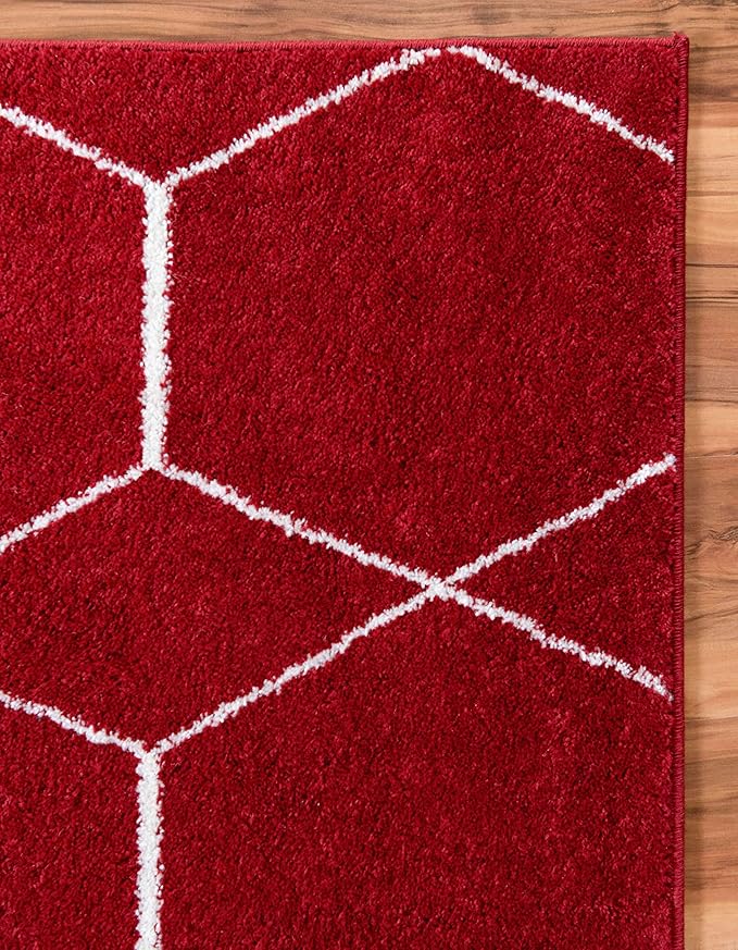 Unique Loom Trellis Frieze Collection Area Rug - Geometric (2' x 13' 1" Runner, Red/ Ivory)
