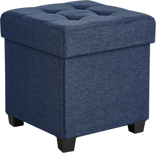 SONGMICS Storage Ottoman, Small Ottoman Foot Rest with Legs, 15 x 15 x 15.7 Inches Foot Stool, Load up to 660 lb, for Living Room, Bedroom, Dorm, Midnight Blue ULSF14IN