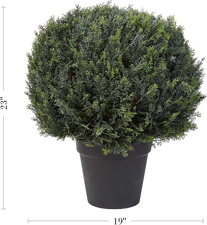 Artificial Cypress Topiary-23Â” Ball Style Faux Plant in Sturdy Pot-Realistic Indoor or Outdoor Potted Shrub-Home Decor by Pure Garden