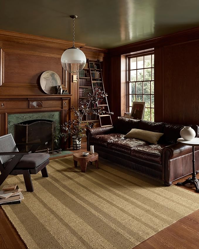 Loloi Leanne Ford Weatherstaff Collection WTS-03 Natural/Olive 2'-3" x 3'-9" Accent Rug Jute, Striped, Neutral, Entryway, Mudroom, Bathroom, and Kitchen