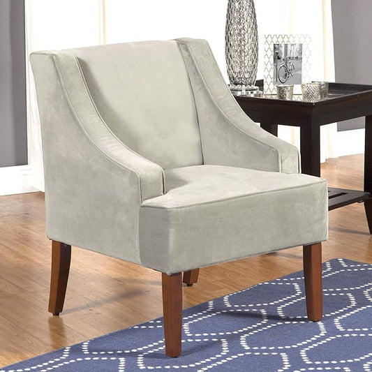 Mid Century Modern Accent Chair Wingback Living Room Chair Comfy Upholstered Scooped Armchair Fabric Side Chair with Wood Legs for Small Space, Bedroom, Apartment, Office, Waiting Room (Light Gray)