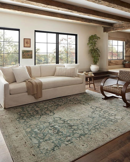 Loloi Magnolia Home by Joanna Gaines Sinclair Collection SIN-05 Jade/Sand 3'-6" x 5'-6", .25" Pile Height, Machine Washable, Accent Rug