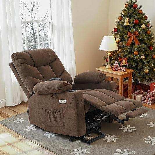 MCombo Power Lift Recliner Chair with Extended Footrest for Elderly People, Fabric 7287 (Brown, Medium)