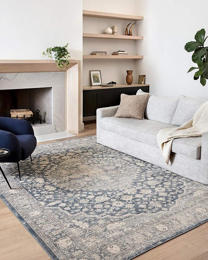 Loloi Teagan Collection TEA-01 Denim/Mist 2'-8" x 4' Accent Rug, Large, Soft Neutral Rug, High-Traffic for Living Room, Bedroom, Home Office, Dining Area