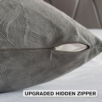 FUTEI Dark Grey Velvet Throw Pillow Covers 20x20 Inch Set of 2,Soft Embossed Leaf-Relief Textured Cushion Cases,Natural Home Decor for Couch Living Room
