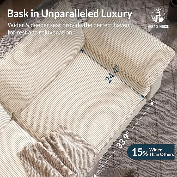 HERA'S HOUSE Oversized Modular Sectional Sofa, 158" L Shaped Cloud Couch with Ottoman and Throw Pillow, Mixed Fabric Sleek Couches for Living Room, Beige