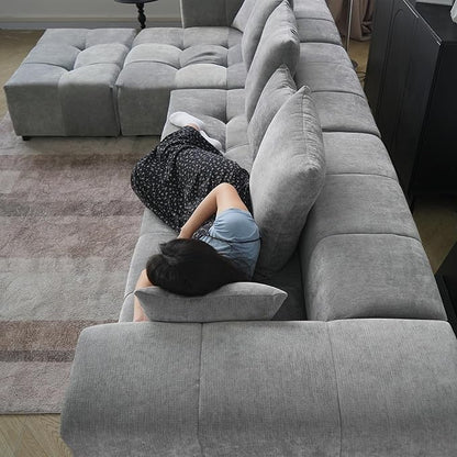 WJShome 183" Oversized Modular Sectional Sofa, U Shaped Couch with Ottoman,Sectional Couches for Living Room,Large Linen Deep Seat with Pillow Couches for Home,Spacious Space,Gray