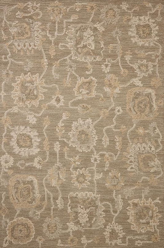 Loloi Chris Loves Julia Dorothea Collection DRT-01 Oak/Natural 8'-6" x 11'-6" Area Rug Wool Neutral Floral Living Room Bedroom Carpet