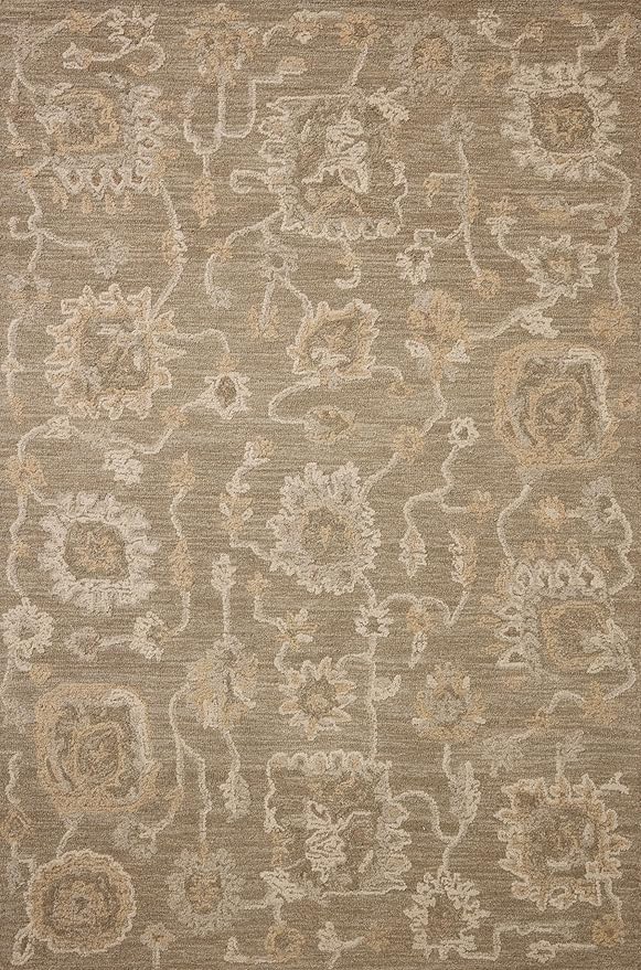 Loloi Chris Loves Julia Dorothea Collection DRT-01 Oak/Natural 3'-6" x 5'-6" Accent Rug Wool Neutral Floral Living Room Bedroom Carpet