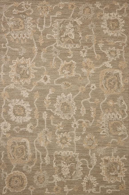 Loloi Chris Loves Julia Dorothea Collection DRT-01 Oak/Natural 2'-3" x 3'-9" Accent Rug Wool Neutral Floral Living Room Bedroom Carpet