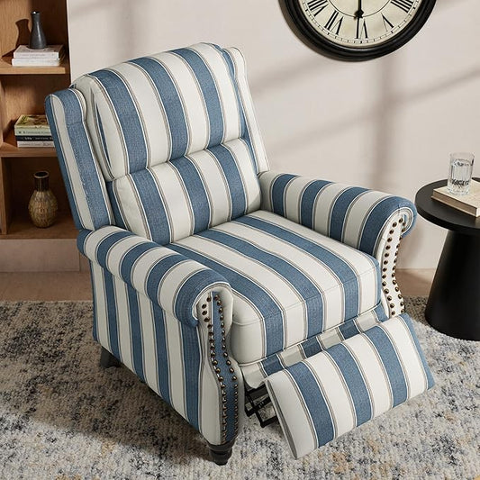 Lumibee Pushback Recliner Chair,Upholstered Wingback Chair for Small Spaces,Floral Fabric for Living Room,Single Sofa Accent Chair Reading Seat for Balcony,Bedroom-Striple Navy