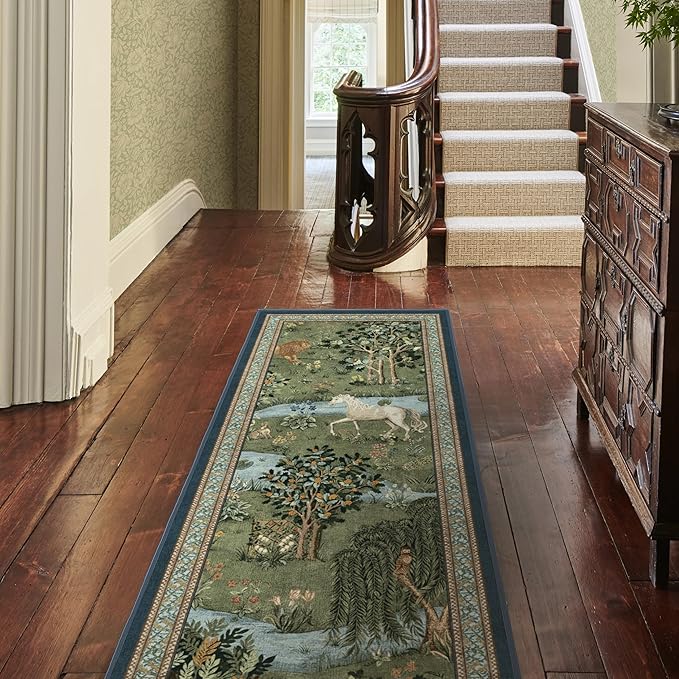 RUGGABLE x Morris & Co Washable Area Rug – Owl & Willow Green 2x3, Stain-Resistant, Non-Slip – Small Machine Washable Rugs for Living Room, Bedroom, Hallway, Entryway & Bathroom–with Standard Pad