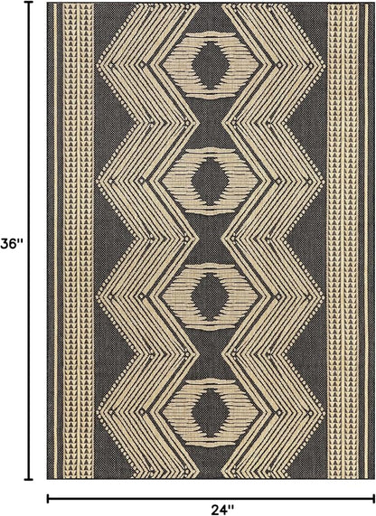 nuLOOM 2' x 3' Outdoor Tribal Geometric Area Rug, Stain Resistant, Weather Resistant, High Traffic, Patio, Balcony, Outside, Ranya Dark Grey