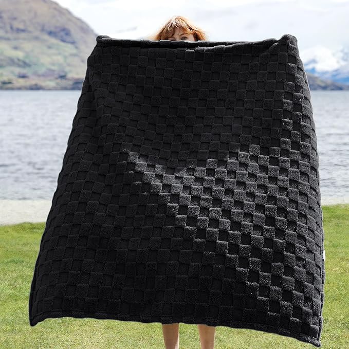 Bedsure GentleSoft Black Throw Blanket for Couch - Checkered Fleece Blankets Gifts for Women Men Girls, Cute Soft Cozy Throw for Bedroom Home Decor Gifts, 50x60 Inches