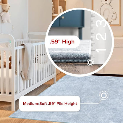 nuLOOM 2' x 6' Cozy Plush Area Rug, Machine Washable, Non-Slip, Soft Fluffy Shag Carpet for Living Room Bedroom Kids Room Nursery Home Decor, Loni Light Blue