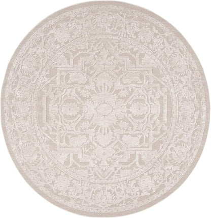 SAFAVIEH Reflection Collection Area Rug - 6'7" Round, Cream & Ivory, Non-Shedding & Easy Cleaning, Ideal for Living Room, Bedroom (RFT665D)
