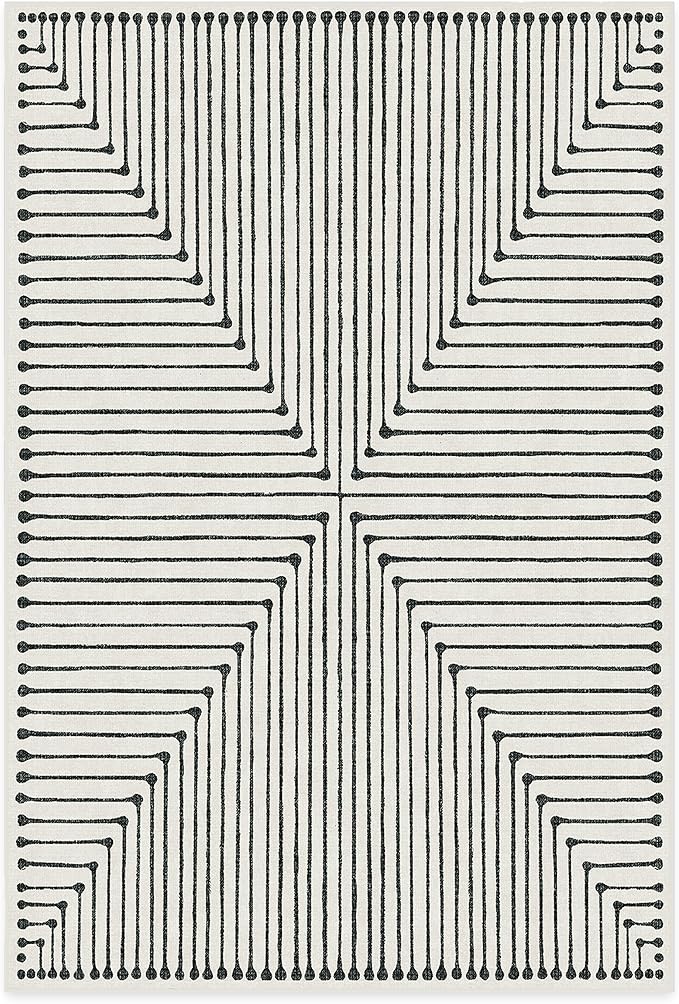 RUGGABLE x Jonathan Adler Machine Washable Modern Area Rug – Inkdrop Black & Ivory 6x9, Stain-Resistant, Non-Slip – Medium Rugs for Living Room, Bedroom, Hallway, Entryway & Office–with Standard Pad