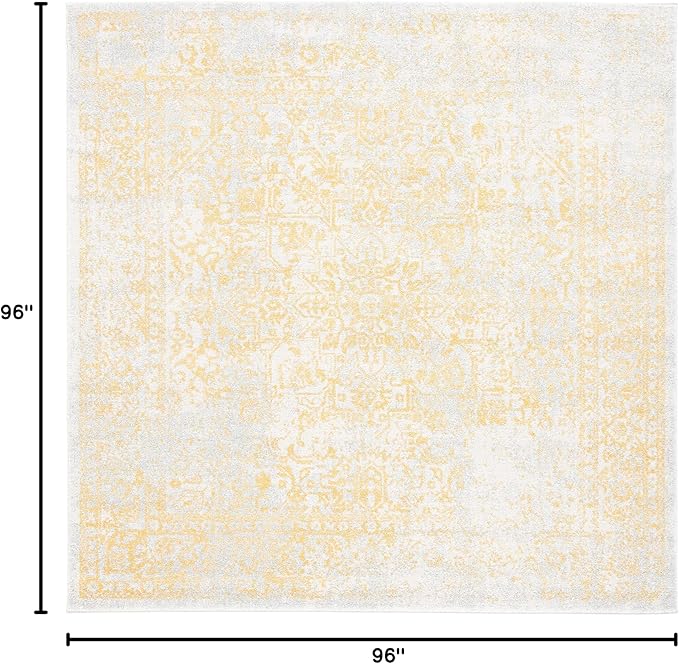 SAFAVIEH Evoke Collection Area Rug - 8' Square, Ivory & Gold, Distressed Design, Non-Shedding & Easy to Clean, Ideal for Living Room, Bedroom, Dining Space (EVK256B)