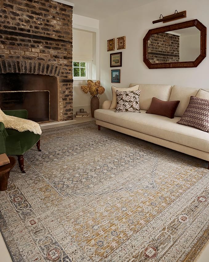 Loloi Chris Loves Julia Ida Collection IDA-02 Stone/Gold 6'-3" x 9'-4", .19" Pile Height, Area Rug