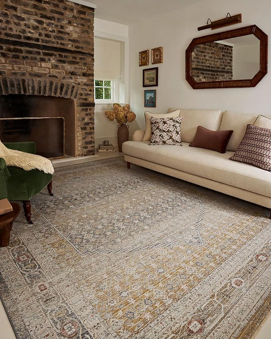 Loloi Chris Loves Julia Ida Collection IDA-02 Stone/Gold 5'-3" x 7'-6", .19" Pile Height, Area Rug