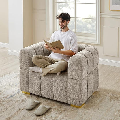 VANOMi 44.09”Oversized Accent Chair, Boucle Arm Chair with Deep Seat, Comfy Reading Chair for Living Room, Bedroom, Office, Apartment, Camel (1 Piece)