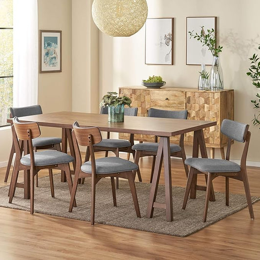 Christopher Knight Home Abraham Mid-Century Modern 7 Piece Dining Set with A-Frame Table, Dark Gray + Walnut