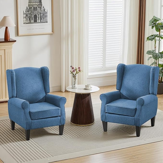 Accent Chair for Living Room Set of 2, High Back Reading Armchairs with Removable Seat Cushion, Mid-Century Single Couch in Fabric, Modern Ergonomic Wingback Chair for Bedroom,Club, Balcony
