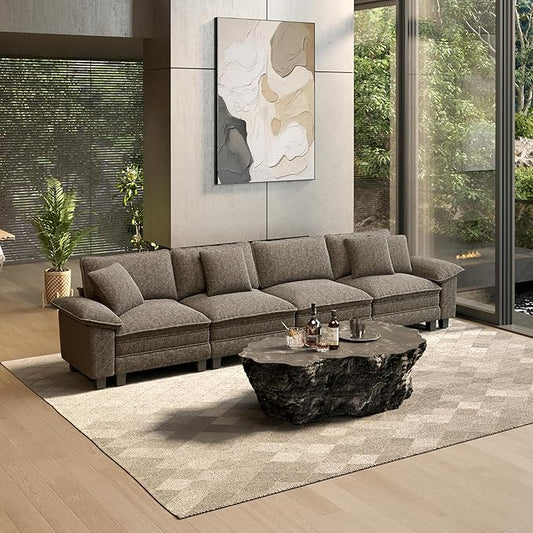 HERA'S HOUSE 158" Modular Sectional Sofa, Oversized Couches for Living Room, Comfy Cloud Couch 4-Seater Deep Seat Sofa with Throw Pillow, Chenille Ash