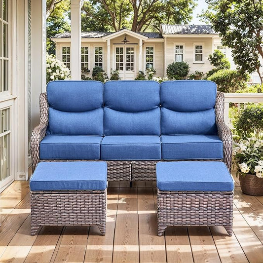 HUMMUH 8 Pieces Wicker Patio Furniture Set with Patio Swivel Chairs Set of 4,High Back Outdoor Sofa Coffee Table Ottomans,6 Inch Thick Cushions Outdoor Conversation Set for Porch, Balcony, Deck