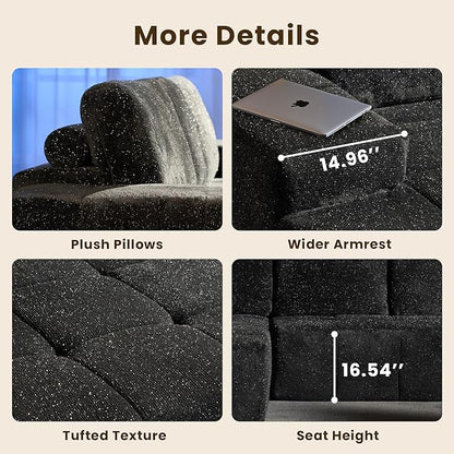 114" Glitter Cloud Sectional Couch with L-Shape Chaise, Modern Boneless Couches for Living Room, Fluffy Tufted Deep Seat Modular Sofa in a Box No Assembly