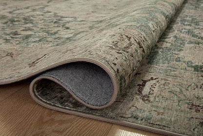Loloi Magnolia Home by Joanna Gaines Sinclair Collection SIN-05 Jade/Sand 2'-3" x 7'-6", .25" Pile Height, Machine Washable, Runner Rug