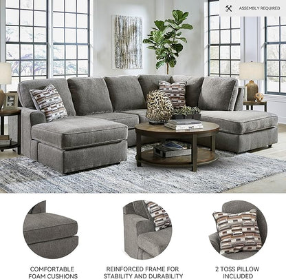 Signature Design by Ashley O'Phannon Casual Right-Arm Facing Herringbone Chenille 2-Piece Sectional with Chaise, Loose Seat Cushions and 2 Throw Pillows, Gray
