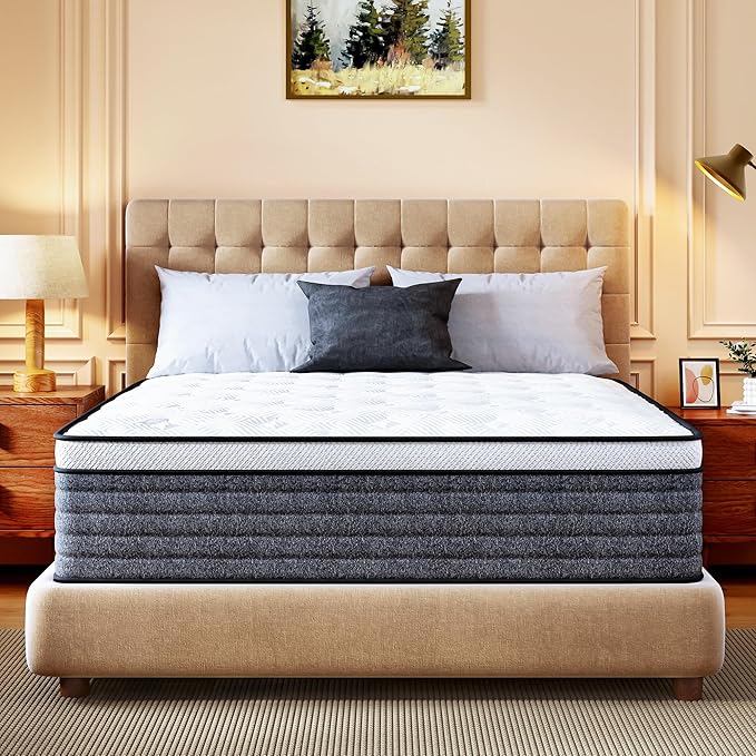 CH CHARME HOUSE King Size Mattress, 14 Inch Hybrid King Size, Medium Feel Foam and Individual Pocket Springs, Fiberglass Free Bed Mattress, Extra Edge Support, Pressure Relief, CertiPUR-US