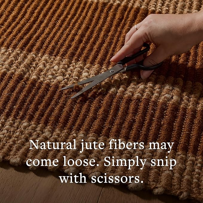 Loloi Leanne Ford Weatherstaff Collection WTS-02 Natural/Brick 3'-6" x 5'-6" Accent Rug Jute, Striped, Neutral, Entryway, Mudroom, Bathroom, and Kitchen