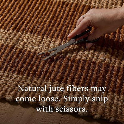 Loloi Leanne Ford Weatherstaff Collection WTS-02 Natural/Brick 3'-6" x 5'-6" Accent Rug Jute, Striped, Neutral, Entryway, Mudroom, Bathroom, and Kitchen