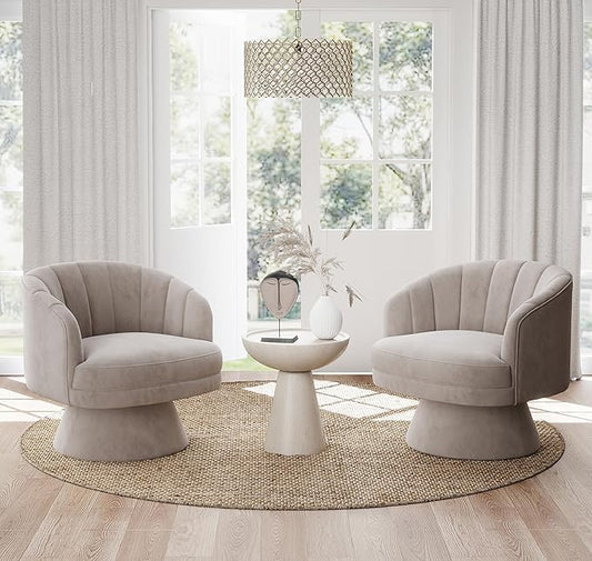 Swivel Accent Chair Set of 2,Upholstered Velvet 360° Swivel Barrel Chair for Living Room Overstuffed Bouncle Reading Chair Round Armchair for Bedroom,Vanity,Office (Grey)