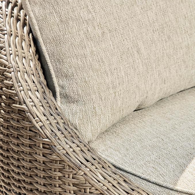 Signature Design by Ashley Danson Outdoor Lounge Chair with Cushion and 360-Degree Swivel, Set of 2, UV-Resistant Performance Fabric and Resin Wicker, Light Brown