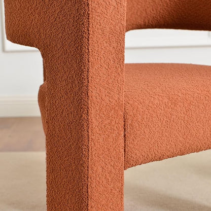 KINWELL 28" W Boucle Accent Chair Armchairs Set of 2, Upholstered Square Open-Back Barrel Chair, No Assembly Side Chair ArmChairs for Living Room Bedroom Lounge (Caramel)