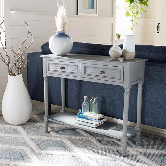 SAFAVIEH Home Collection Tate Distressed Grey 2-Drawer Bottom Shelf Console Table CNS5720C