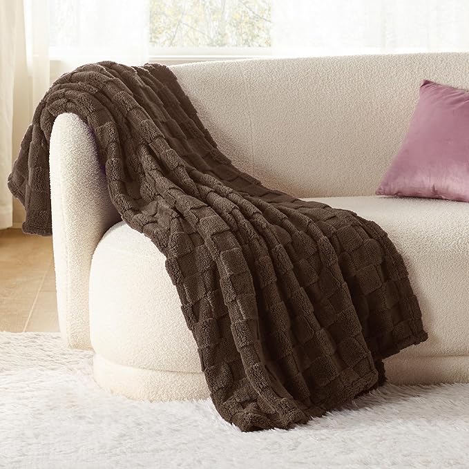 Bedsure GentleSoft Fall Throw Blanket for Couch Dark Brown - Checkered Fleece Blankets Gifts for Women Men Girls, Cute Soft Cozy Throw for Bedroom Home Decor Gifts, 50x60 Inches