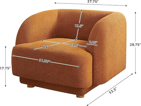 VANOMi Oversized Living Room Chair, Modern Comfy Accent Barrel Chairs, Single Sofa Chair with Wood Legs, Upholstered Armchair for Bedroom, Office, Waiting Room (Curry)