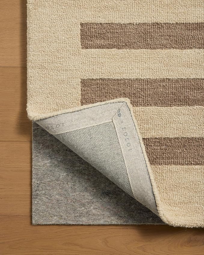 Loloi Leanne Ford Craven Collection CVN-05 Oatmeal/Bark 5'-0" x 7'-6" Area Rug Striped, Patterned, Neutral, Living Room, Bedroom, Dining Room