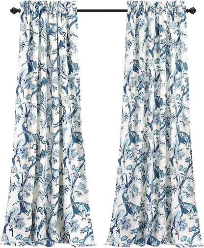 Lush Decor Dolores Light Filtering Window Panels, Pair, 52" W x 84" L, Blue - Floral Curtains for Bedroom - Vintage Curtains - Coquette Room Decor