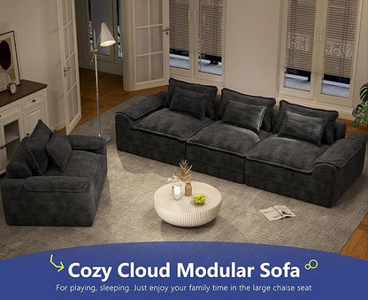Hobestluk 120" Cloud Sectional Couch 3-Seater Sofa with Deep Seat Modular Sofa with Removable Cover Large Sofa Couch for Living Room (Blue Grey, 3-Seater Sofa)