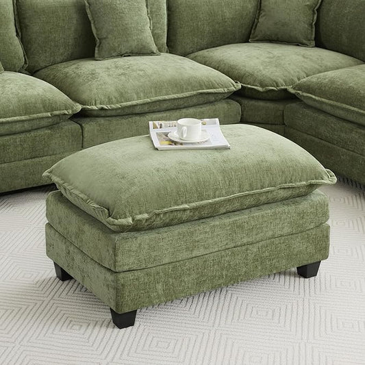 35‘’ Modern Chenille Cloud Sofa Ottoman,Rectangle Ottoman for Modular Sectional Sofa, Green