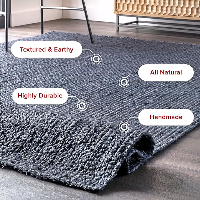 nuLOOM 2x3 Rigo Jute Hand Woven Area Rug, Navy, Solid Farmhouse Design, Natural Fiber, For Bedroom, Living Room, Dining Room, Hallway, Office, Kitchen, Entryway