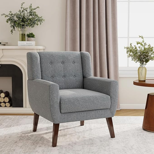 Accent Chair, Modern Fabric Armchair for Living Room, Comfy Upholstered Arm Chair Tufted for Indoor Bedroom Office Room (Gray)